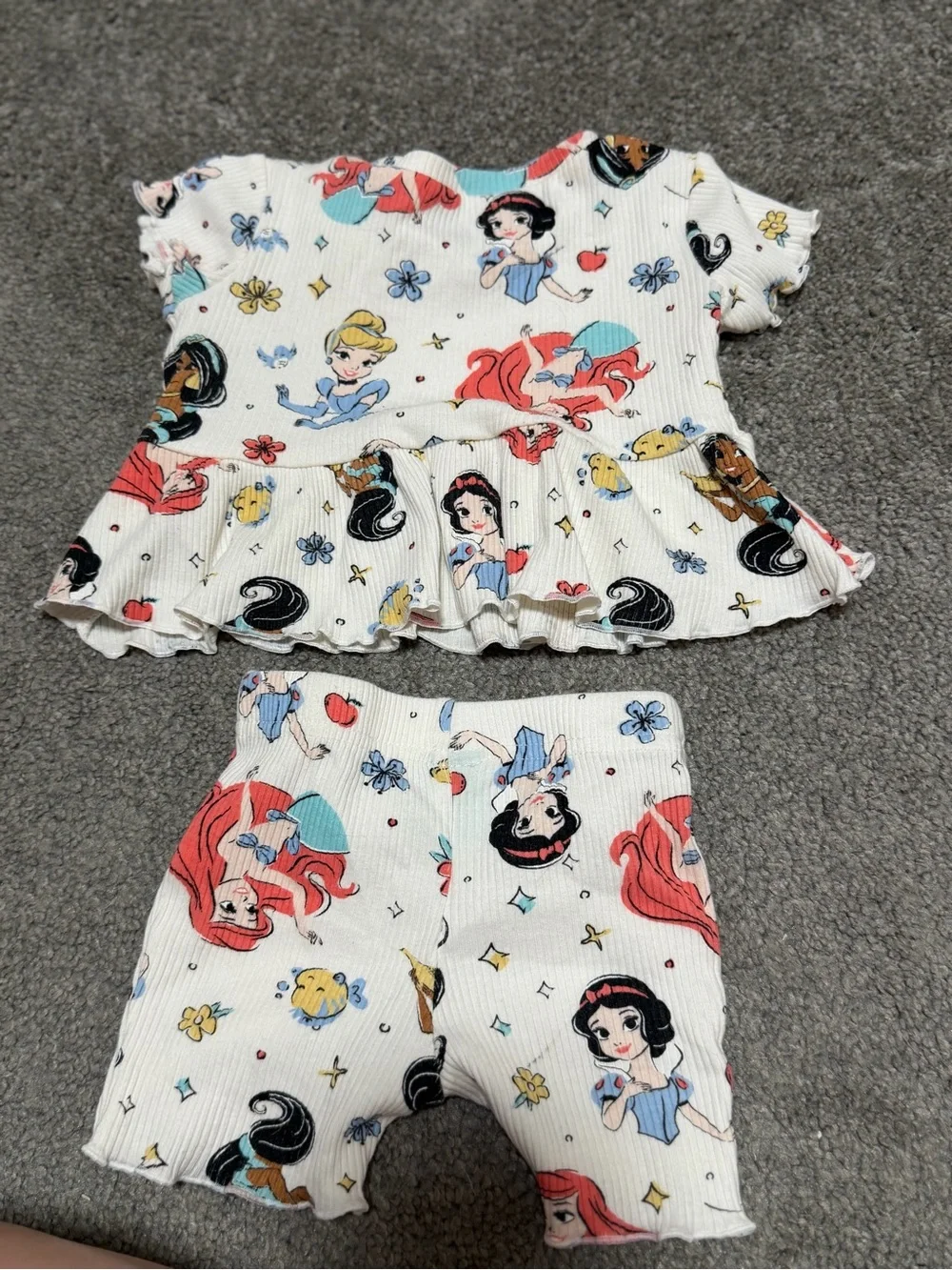 Disney Baby Princess Peplum Top Biker Short Set Baby Girl Infant 3-6 Month